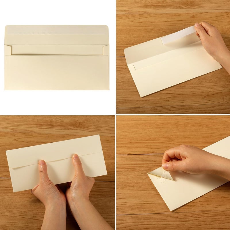 Wishop 100 Pack Colorful #10 Business Envelopes Self Seal Standard Envelopes for Office Checks, Business, Letter Mailing Invoices, 4.13 x 9.49 Inches (Cream Color) - Image 3